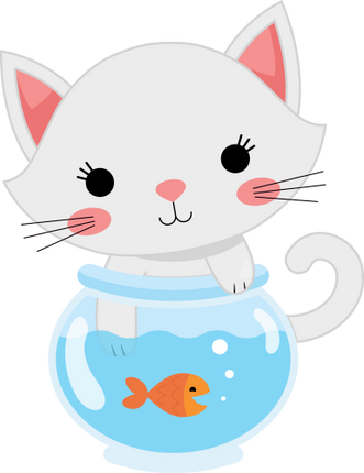 (s169-11-1B) White Cat Fishbowl