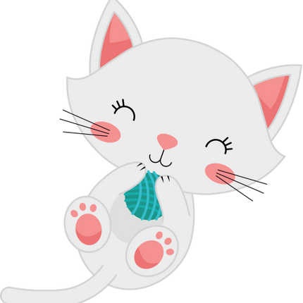 (s169-11-1C) White Cat Yarn Ball