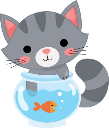 (s169-11-1F) Gray Cat Fishbowl