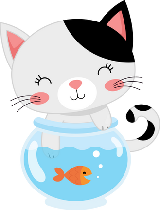 (s169-11-1R) Black & White Cat Fishbowl