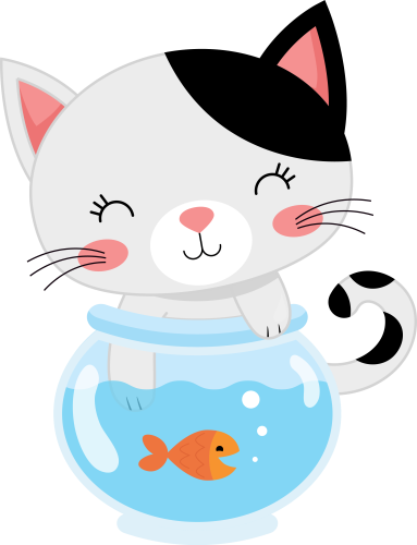 (s169-11-1R) Black & White Cat Fishbowl