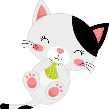 (s169-11-1S) Black & White Cat Yarn Ball