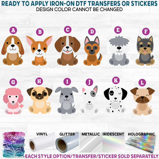 (s169-12) Cute Cartoon Dog Dogs Printed Heat Transfer or Sticker