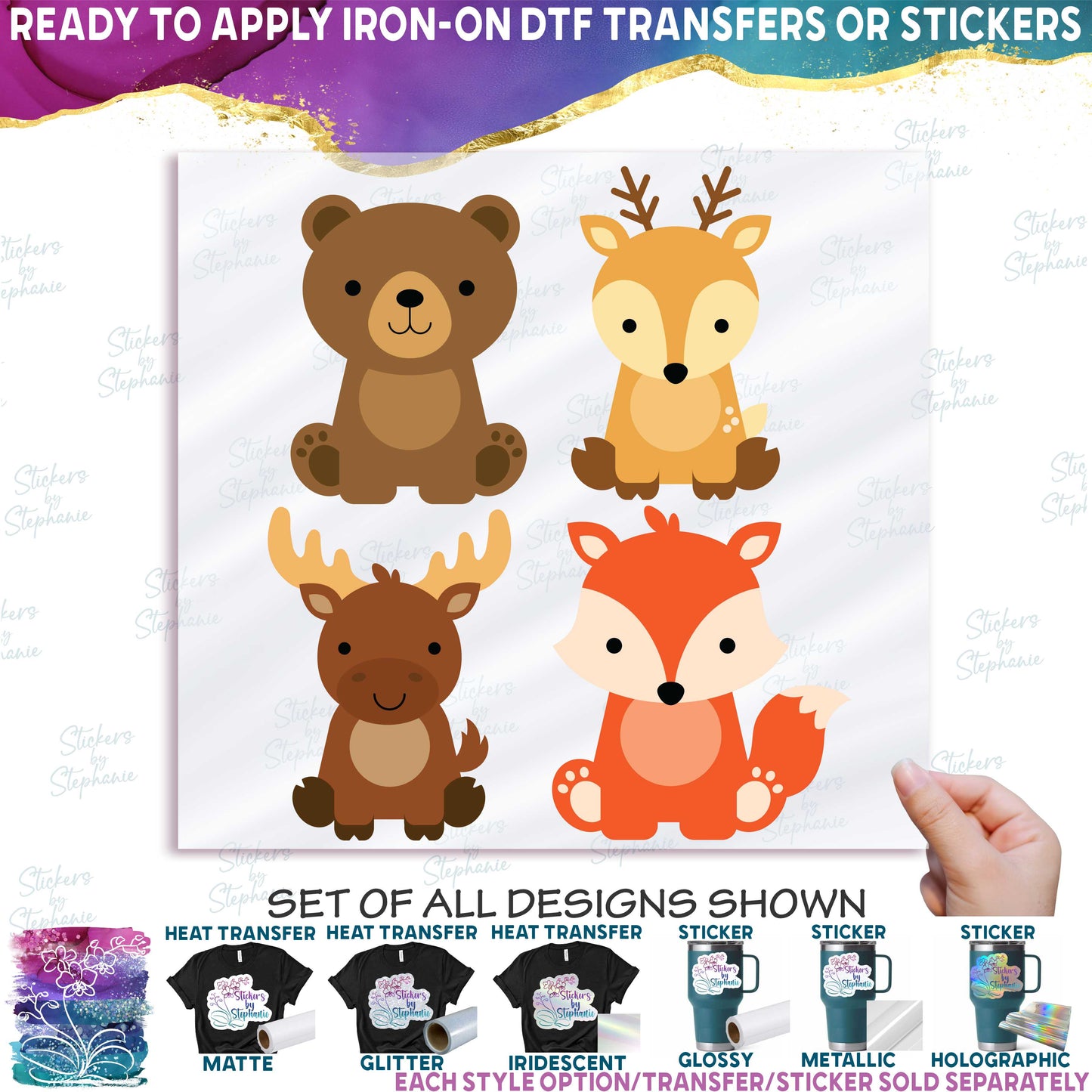 (s169-G2) Set of 4 Forest Animals Bear Deer Moose Fox