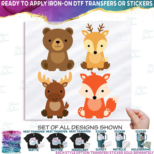 (s169-G2) Set of 4 Forest Animals Bear Deer Moose Fox