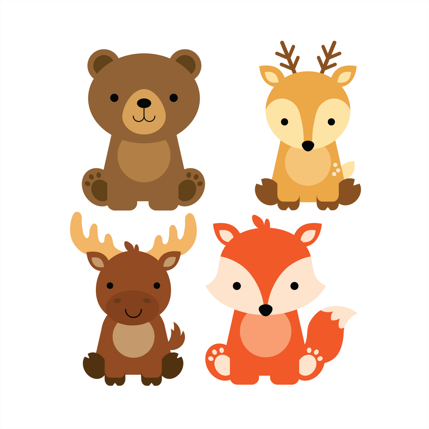 (s169-G2) Set of 4 Forest Animals Bear Deer Moose Fox
