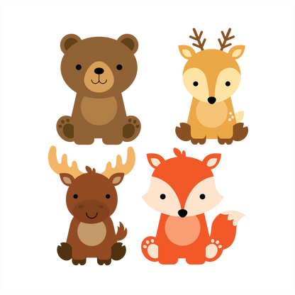 (s169-G2) Set of 4 Forest Animals Bear Deer Moose Fox
