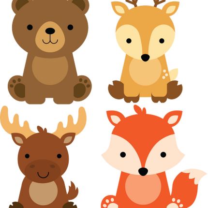 (s169-G2) Set of 4 Forest Animals Bear Deer Moose Fox