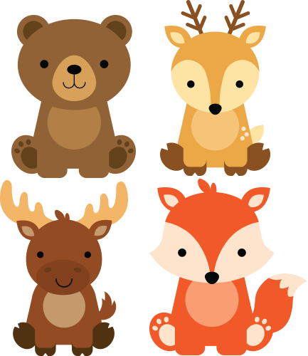(s169-G2) Set of 4 Forest Animals Bear Deer Moose Fox