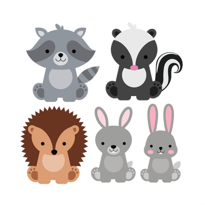 (s169-G3) Set of 4 Forest Animals Racoon Skunk Hedgehog Rabbit