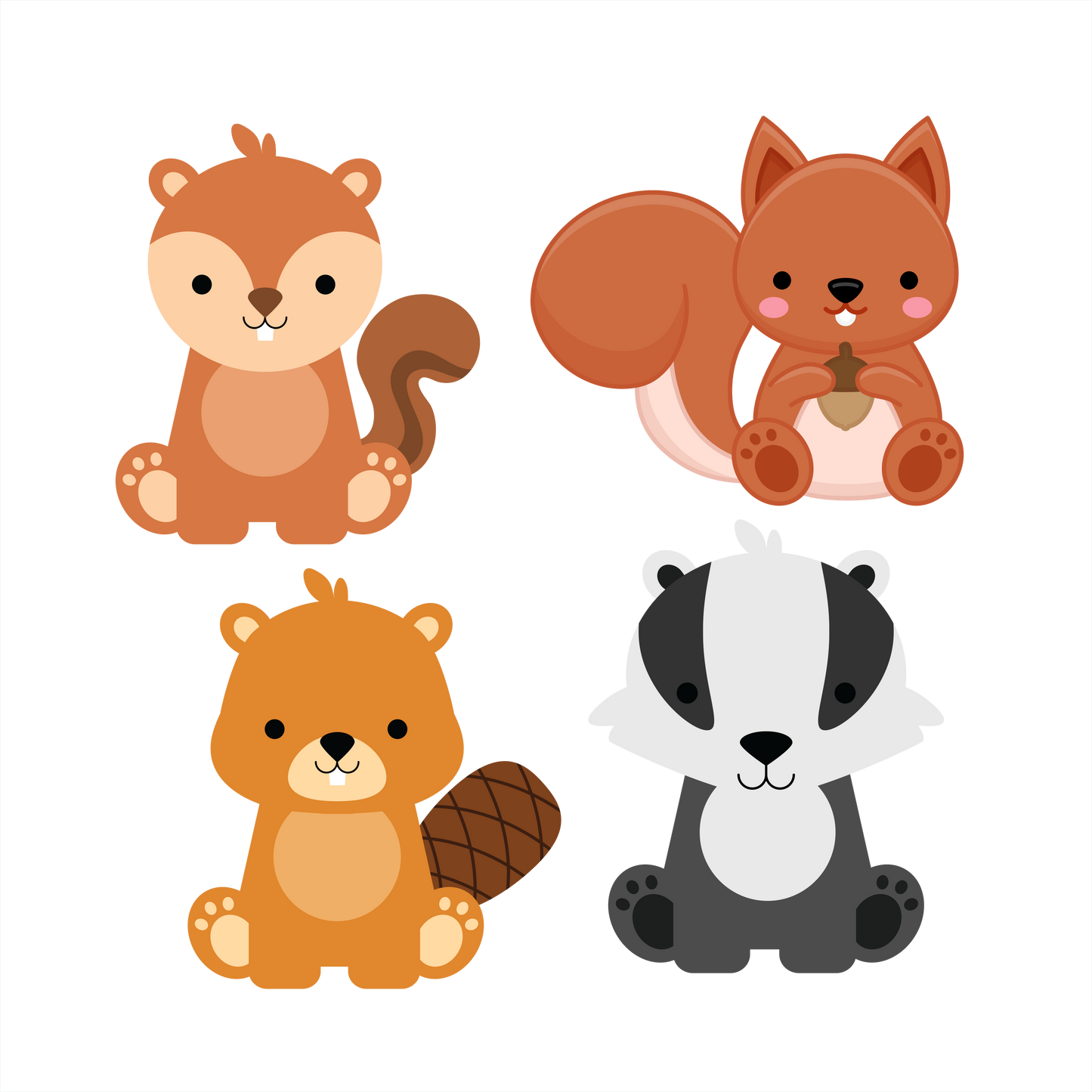 (s169-G4) Set of 4 Forest Animals Squirrel Chipmunk Beaver Badger