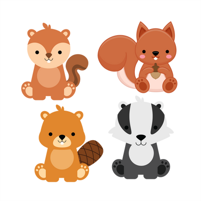 (s169-G4) Set of 4 Forest Animals Squirrel Chipmunk Beaver Badger