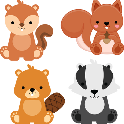 (s169-G4) Set of 4 Forest Animals Squirrel Chipmunk Beaver Badger