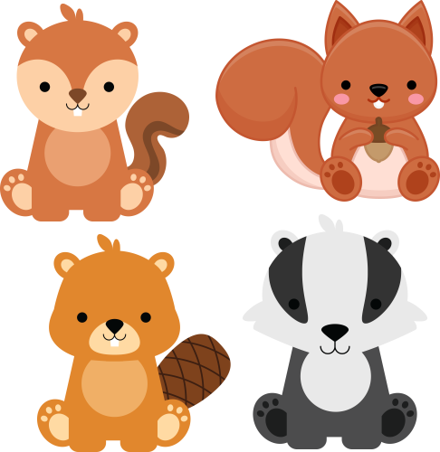 (s169-G4) Set of 4 Forest Animals Squirrel Chipmunk Beaver Badger