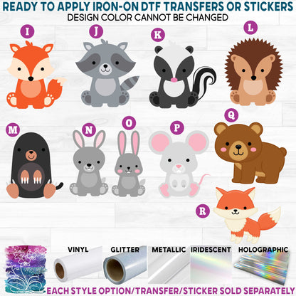 (s169-01) Cute Tribal Woodland Forest Animals Printed Heat Transfer or Sticker