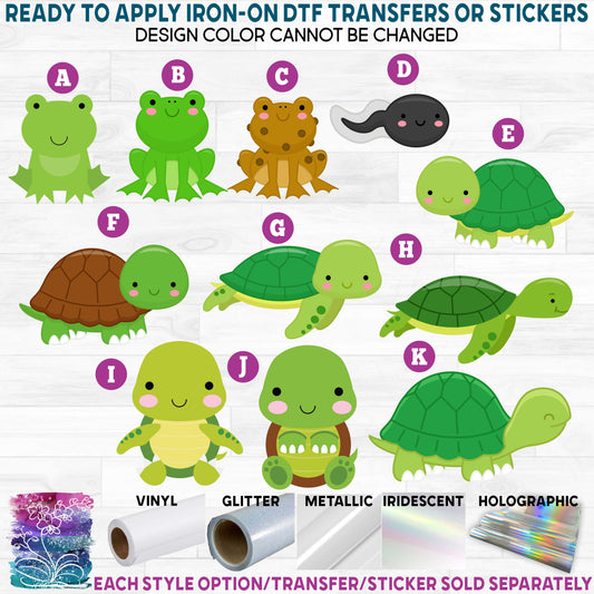 (s169-02) Cute Baby Frogs Turtles Printed Heat Transfer or Sticker