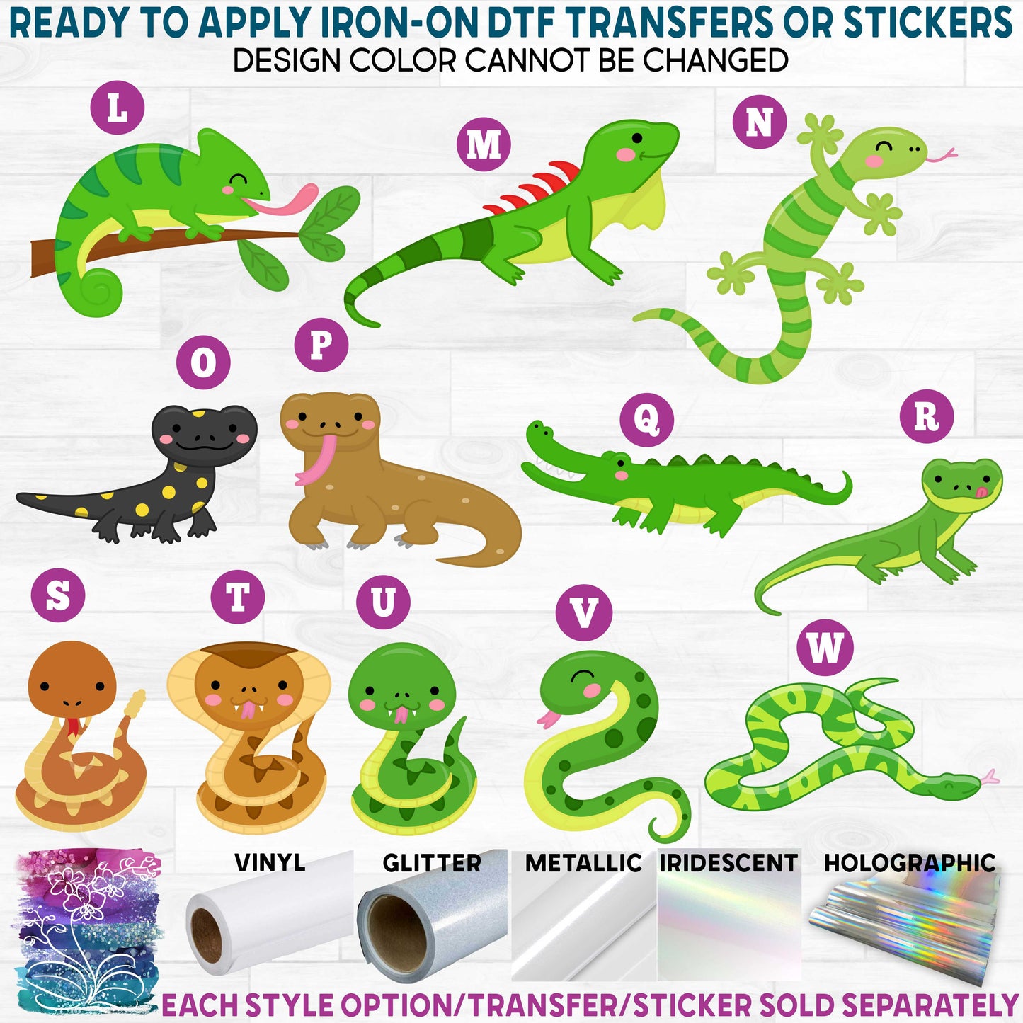 (s169-02) Cute Baby Reptiles Snakes Printed Heat Transfer or Sticker