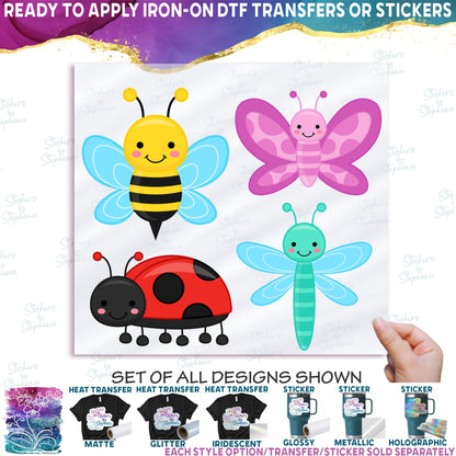 (s169-G1) Set of 4 Cartoon Insects Butterfly Dragonfly Bee Ladybug