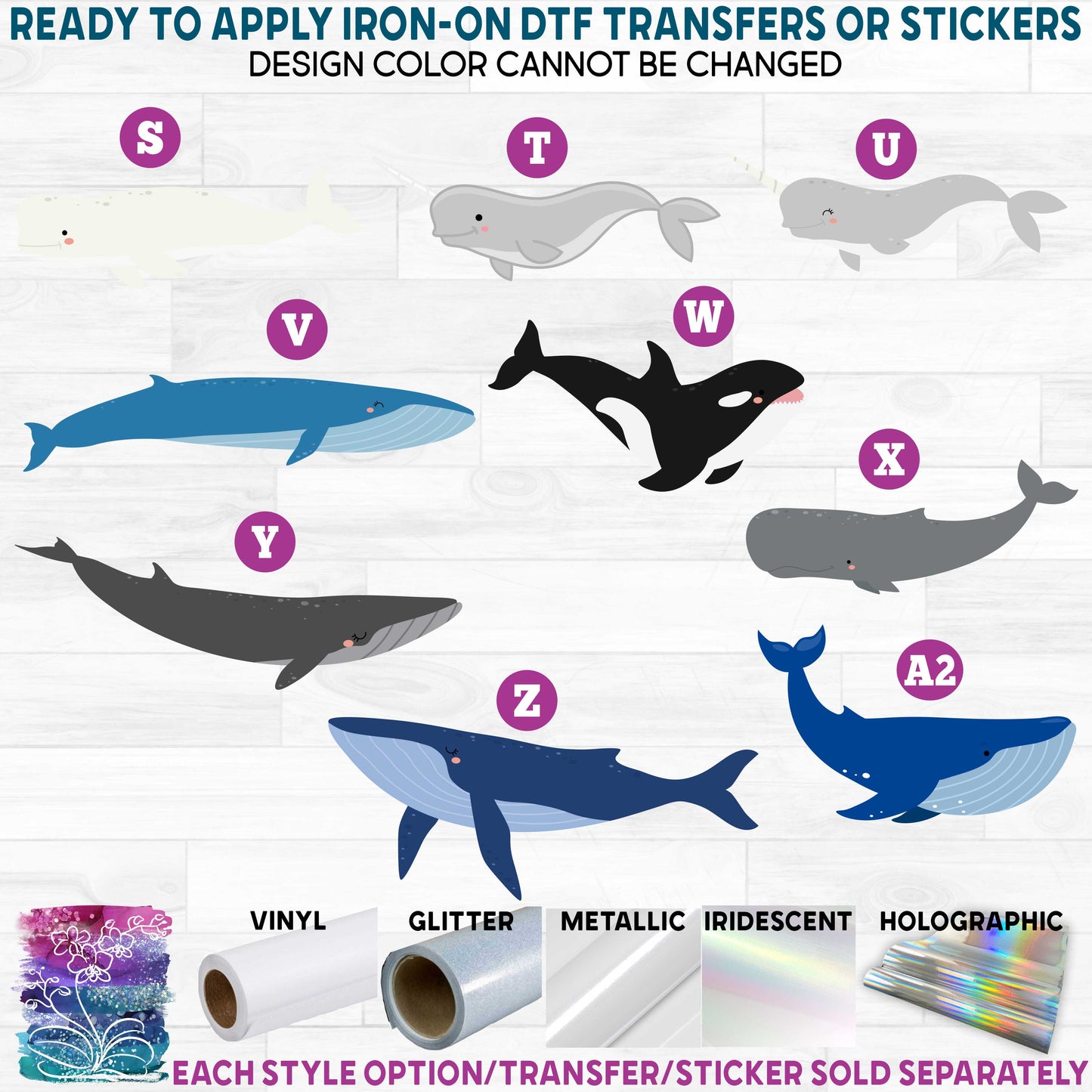 (s169-05) Ocean Creatures b Printed Heat Transfer or Sticker