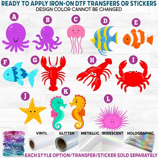 (s169-05) Ocean Creatures Printed Heat Transfer or Sticker