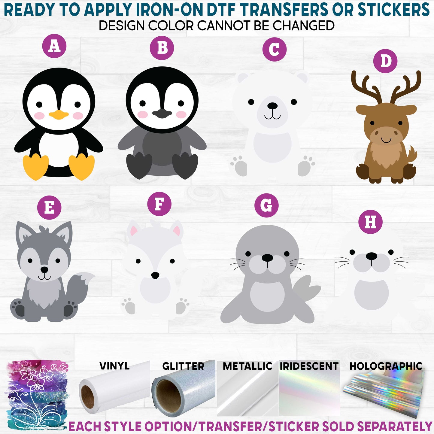 (s169-06) Cute Arctic Animals b Printed Heat Transfer or Sticker
