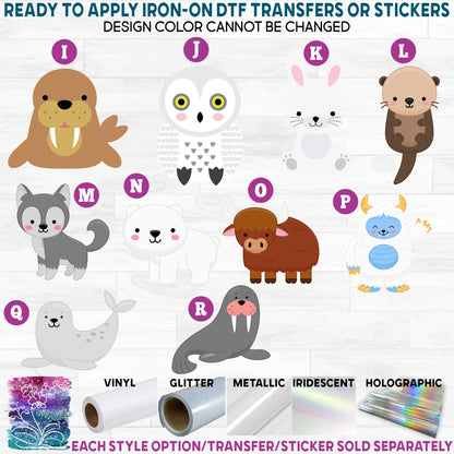 (s169-06) Cute Arctic Animals Printed Heat Transfer or Sticker