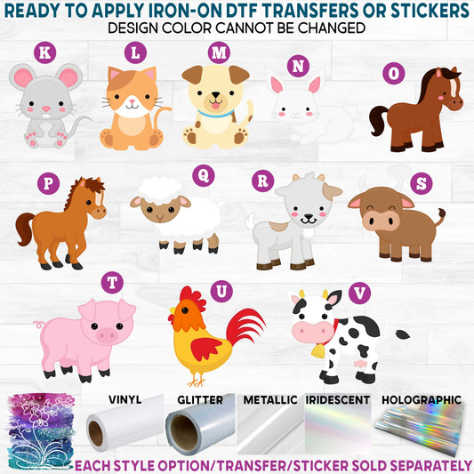 (s169-07) Cute Farm Animals b Printed Heat Transfer or Sticker