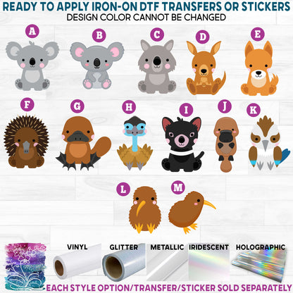 (s169-08) Cute Australian Animals Printed Heat Transfer or Sticker