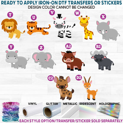 (s169-09) Cute Safari Jungle African Animals Printed Heat Transfer or Sticker