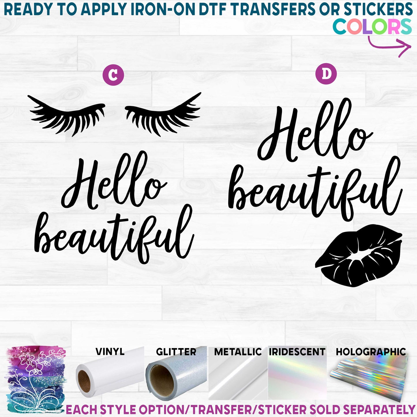 (s175) Hello Beautiful Kiss Lashes Printed Heat Transfer or Sticker