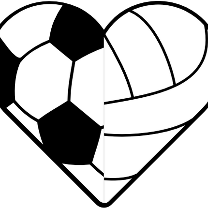(s177-4-2G) Black White Split Heart Ball Soccer Volleyball
