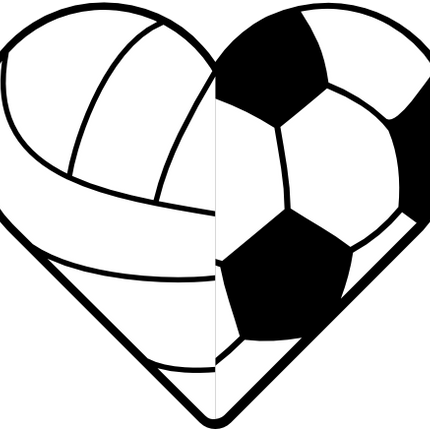 (s177-4-2K) Black White Split Heart Ball Volleyball Soccer