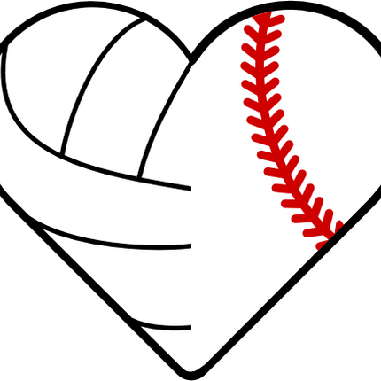 (s177-4) Black White Split Heart Ball Volleyball Baseball Softball