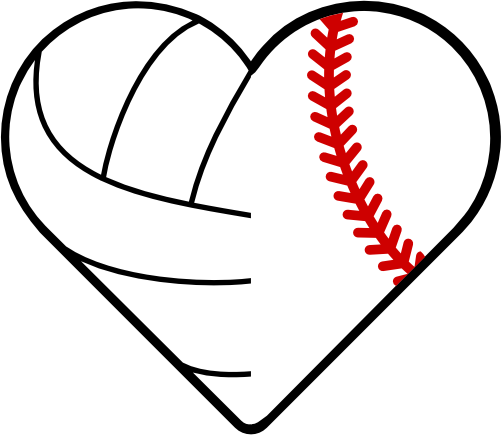 (s177-4) Black White Split Heart Ball Volleyball Baseball Softball