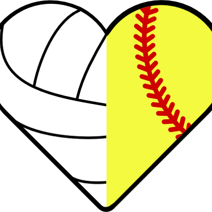 (s177-4) Black White Split Heart Ball Volleyball Baseball Softball
