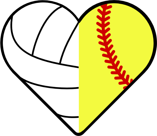 (s177-4) Black White Split Heart Ball Volleyball Baseball Softball