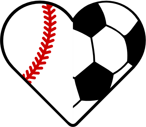 (s177-4) Full Color Split Heart Baseball Softball Soccer