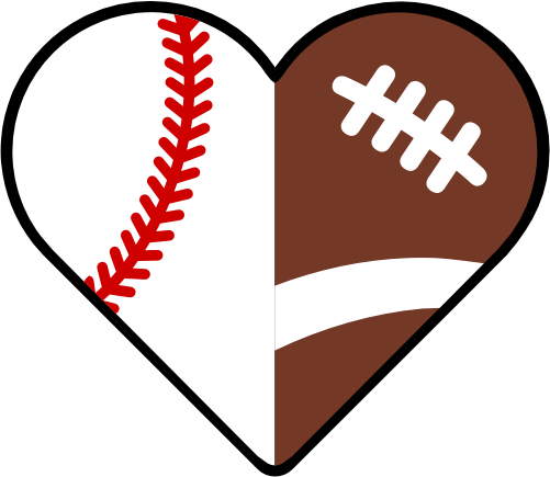(s177-4) Full Color Split Heart Baseball Softball Football