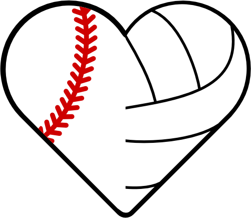 (s177-4) Full Color Split Heart Baseball Softball Volleyball