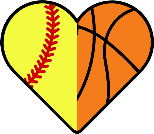 (s177-4) Full Color Split Heart Baseball Softball Basketball