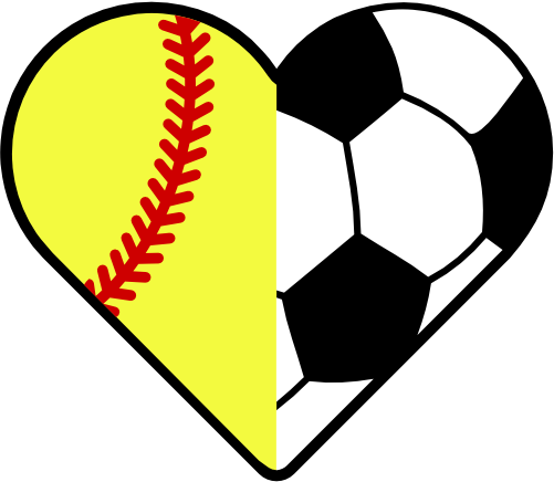 (s177-4) Full Color Split Heart Baseball Softball Soccer
