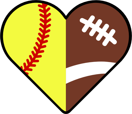 (s177-4) Full Color Split Heart Baseball Softball Football