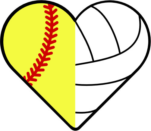 (s177-4) Full Color Split Heart Baseball Softball Volleyball
