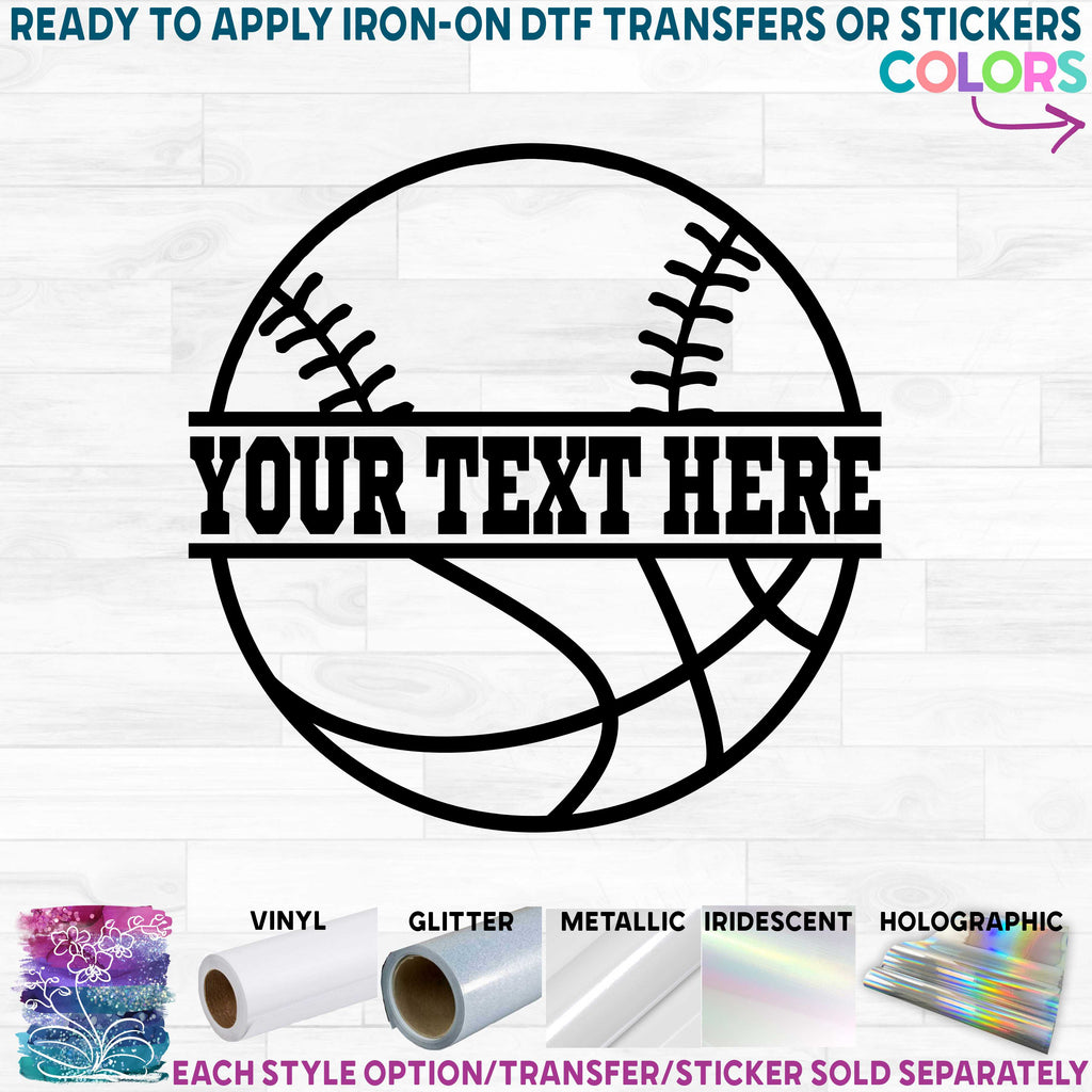 (s177-2) Split Ball Basketball with Baseball, Soccer, Volleyball Team Name Custom Text