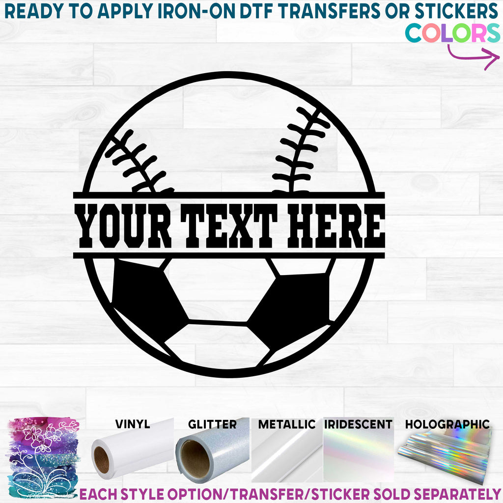 (s177-2) Split Ball Basketball with Baseball, Soccer, Volleyball Team Name Custom Text