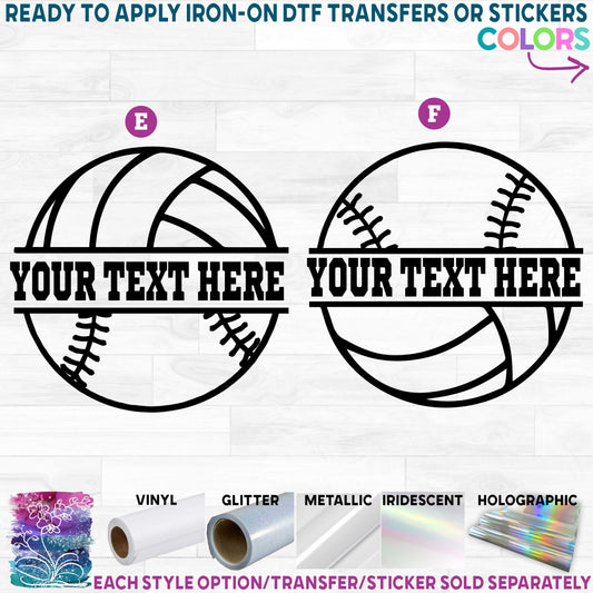 (s177-2) Split Volleyball Baseball Ball Team Name or Custom Text Printed Heat Transfer or Sticker