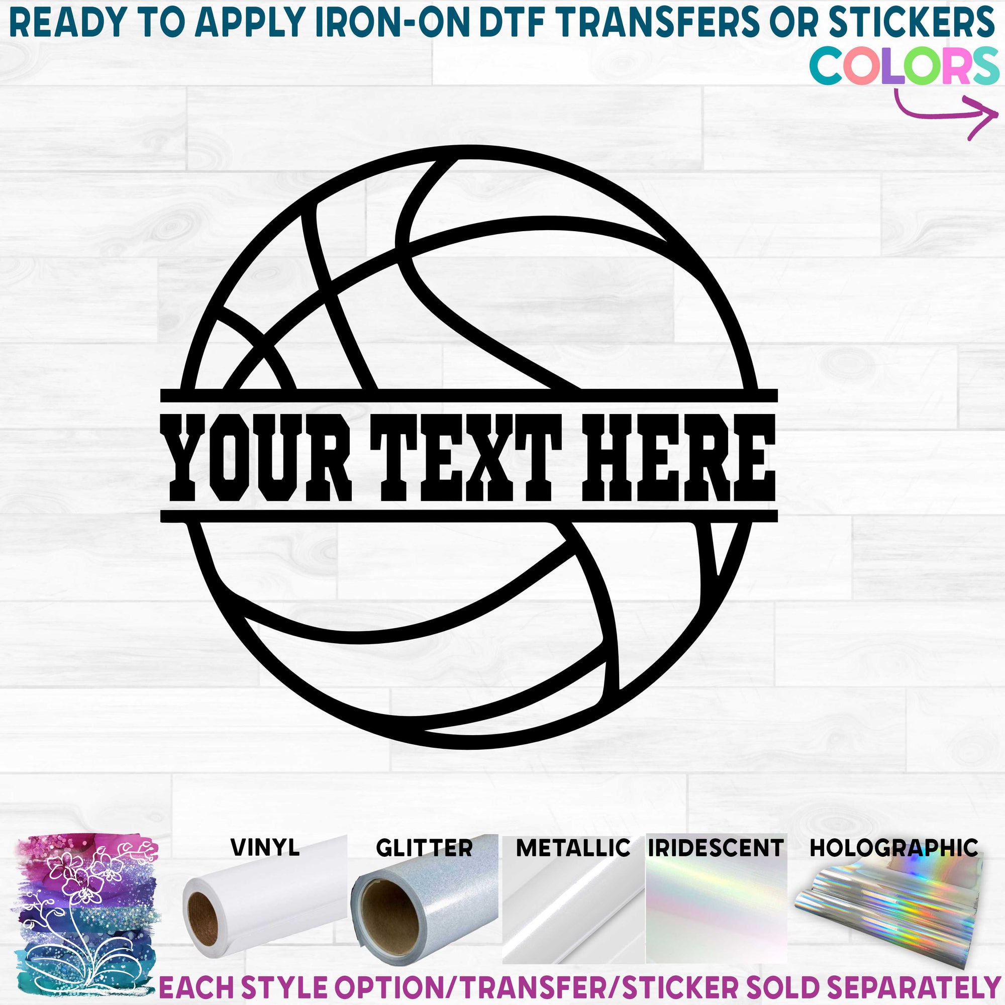 (s177-2) Split Ball Basketball with Soccer Baseball, Volleyball Team Name Custom Text