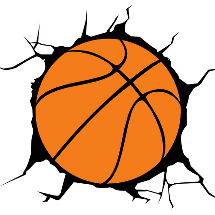 (s047-1-H) Black Orange Basketball Ball Broken Wall Window