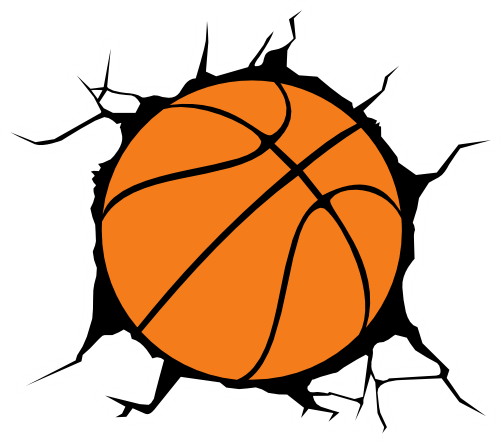 (s047-1-H) Black Orange Basketball Ball Broken Wall Window