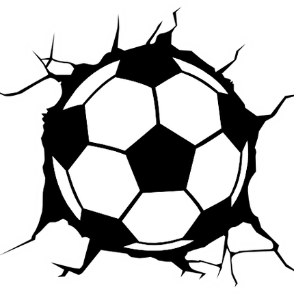 (s067-1-F) Black White Soccer Ball Broken Window Wall